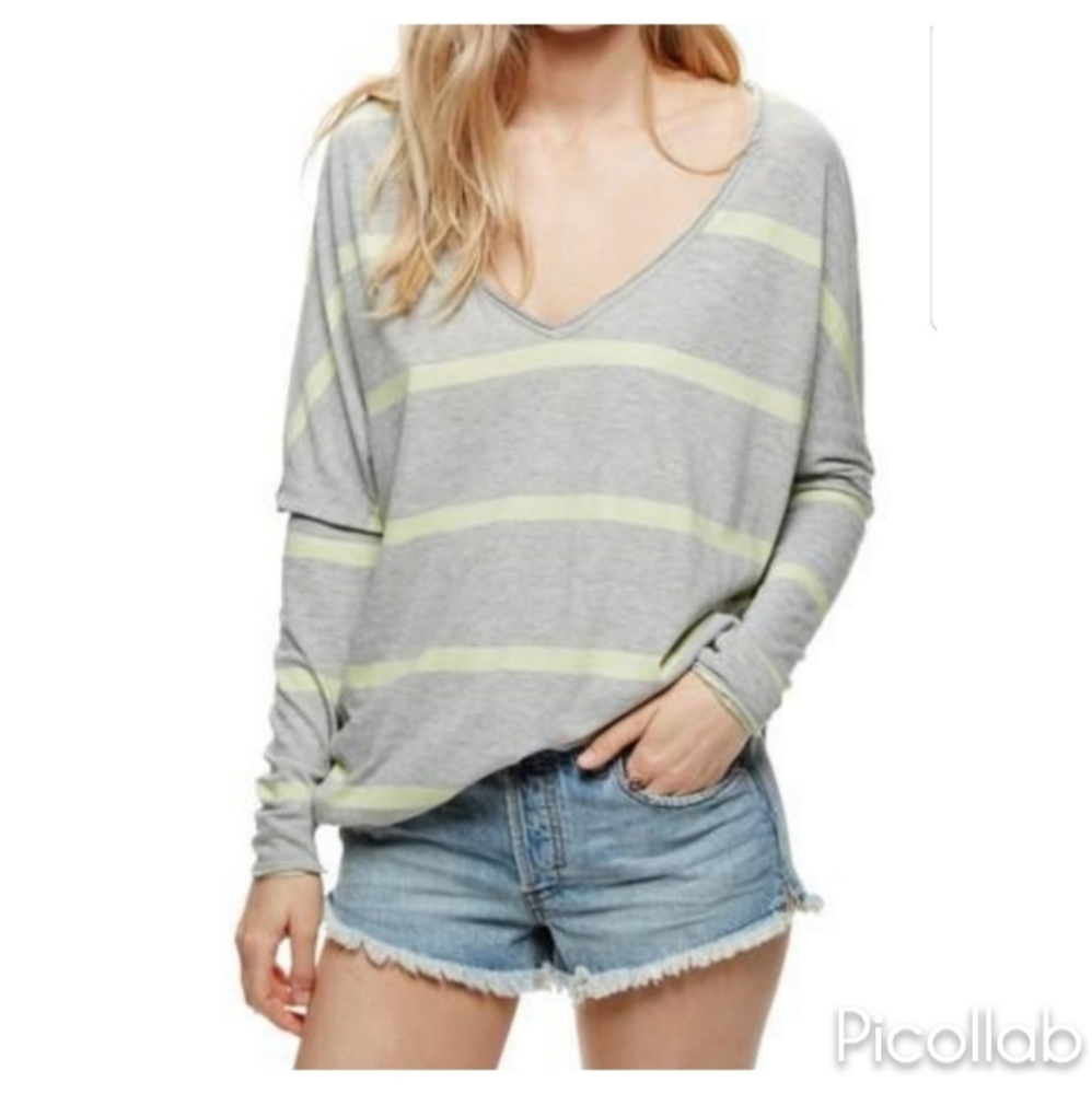 Free People Gray and Yellow Striped Top